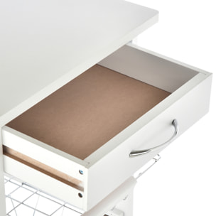 Desserte cuisine bois roulante - tiroir, 4 paniers amovibles, 2 porte-bouteilles - blanc