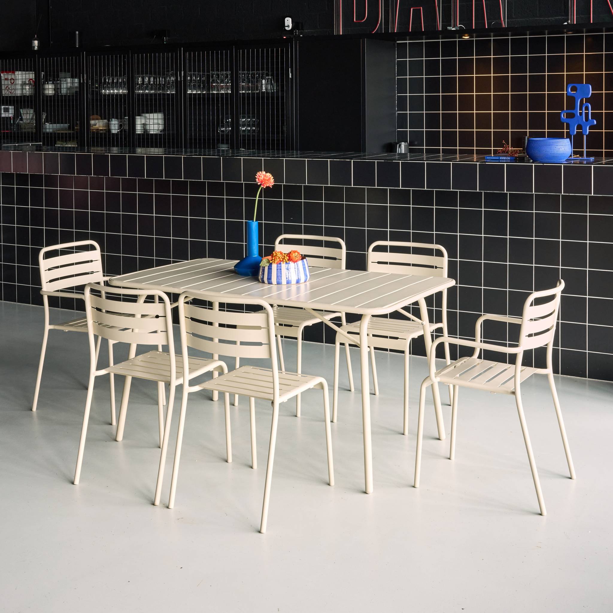 Table de jardin pliante métal + 6 assises AMÉLIA