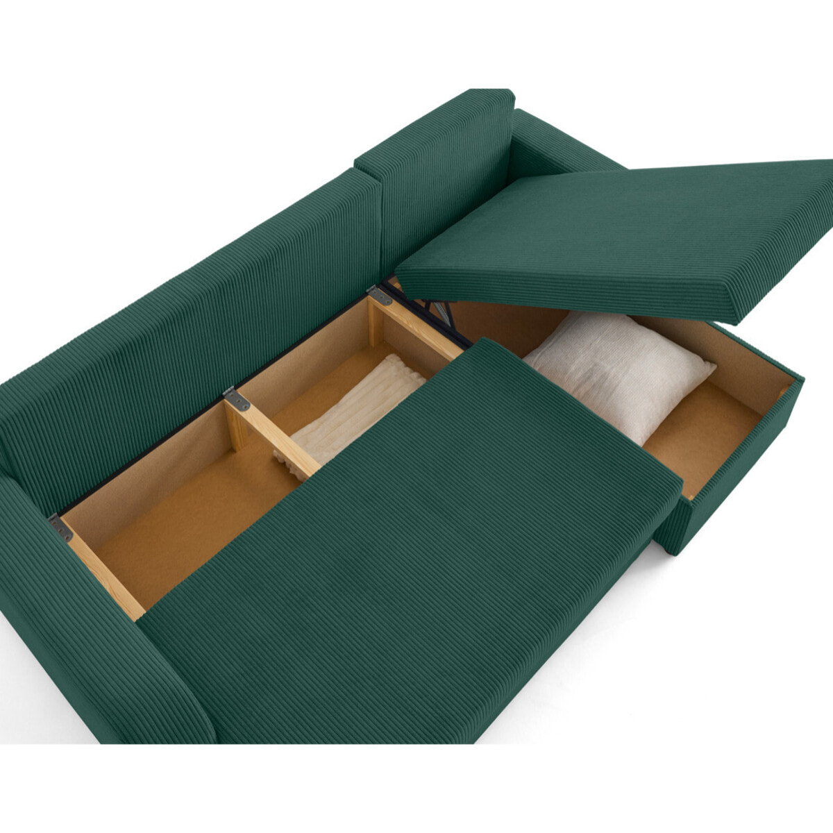 Valos - canapé d'angle réversible - 4 places - convertible avec coffres - en velours côtelé - Vert
