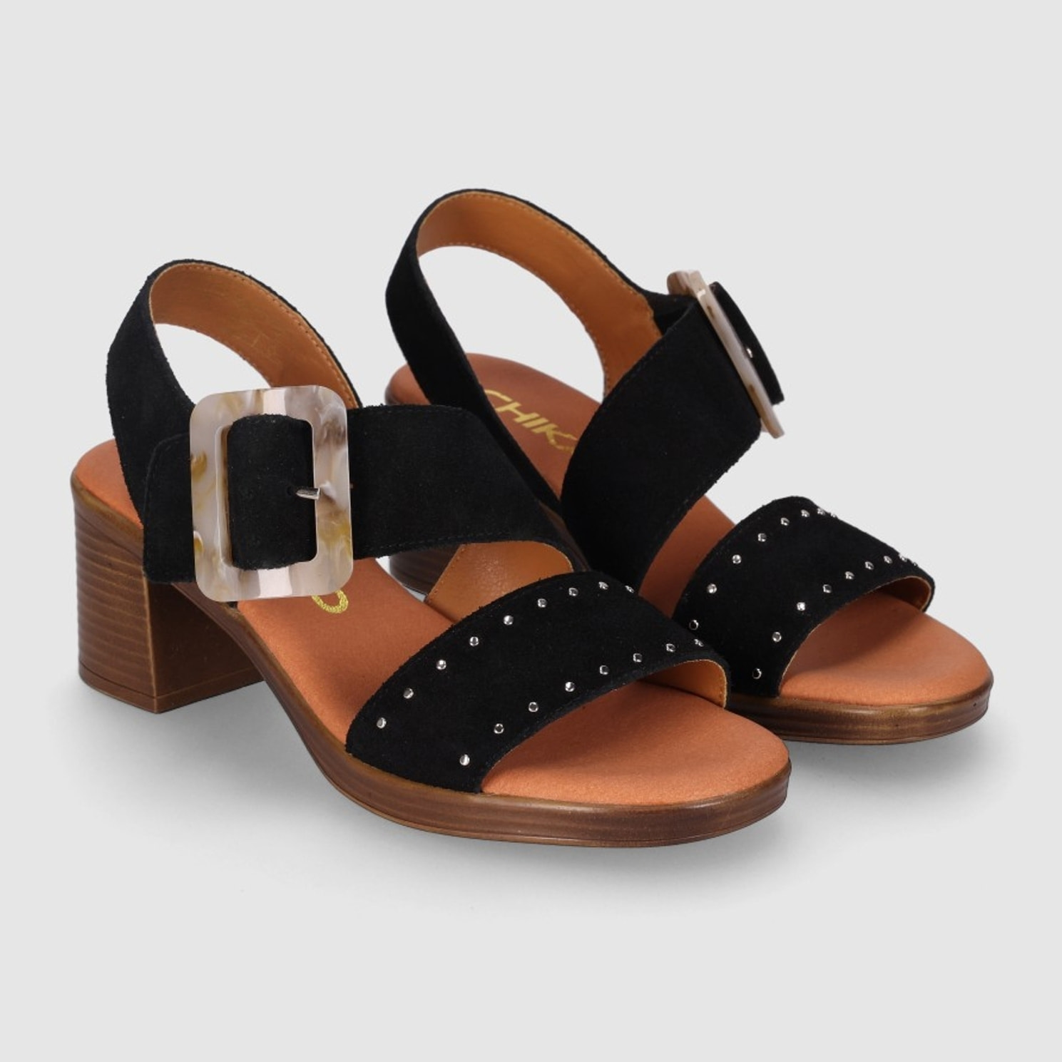 Sandalias de Serraje - Negro - Tacón: 6 cm