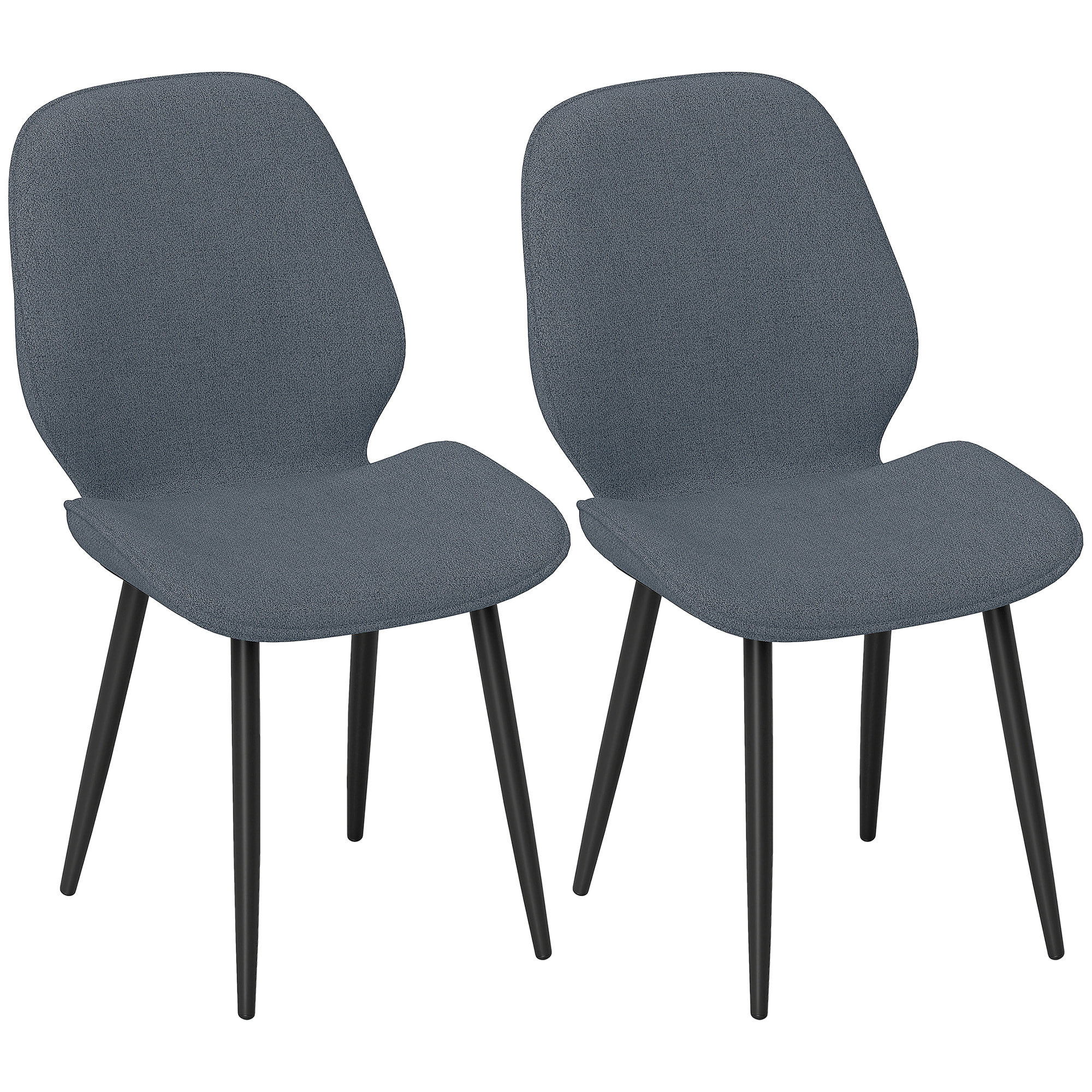 Lot de 2 chaises de salon design assise dossier enveloppant piètement acier noir tissu effet lin gris