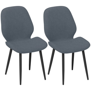 Lot de 2 chaises de salon design assise dossier enveloppant piètement acier noir tissu effet lin gris