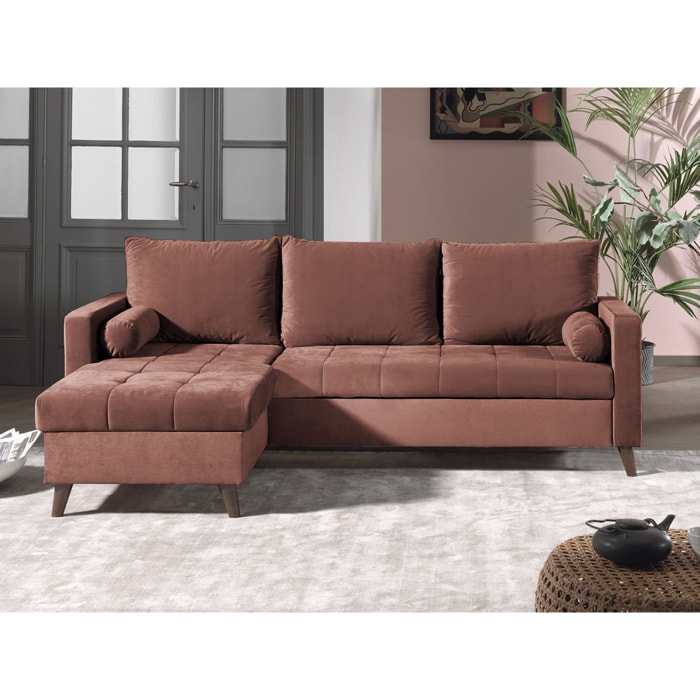 POLAR - Canapé d'angle réversible convertible - en velours au design scandinave - 4 places - Rose