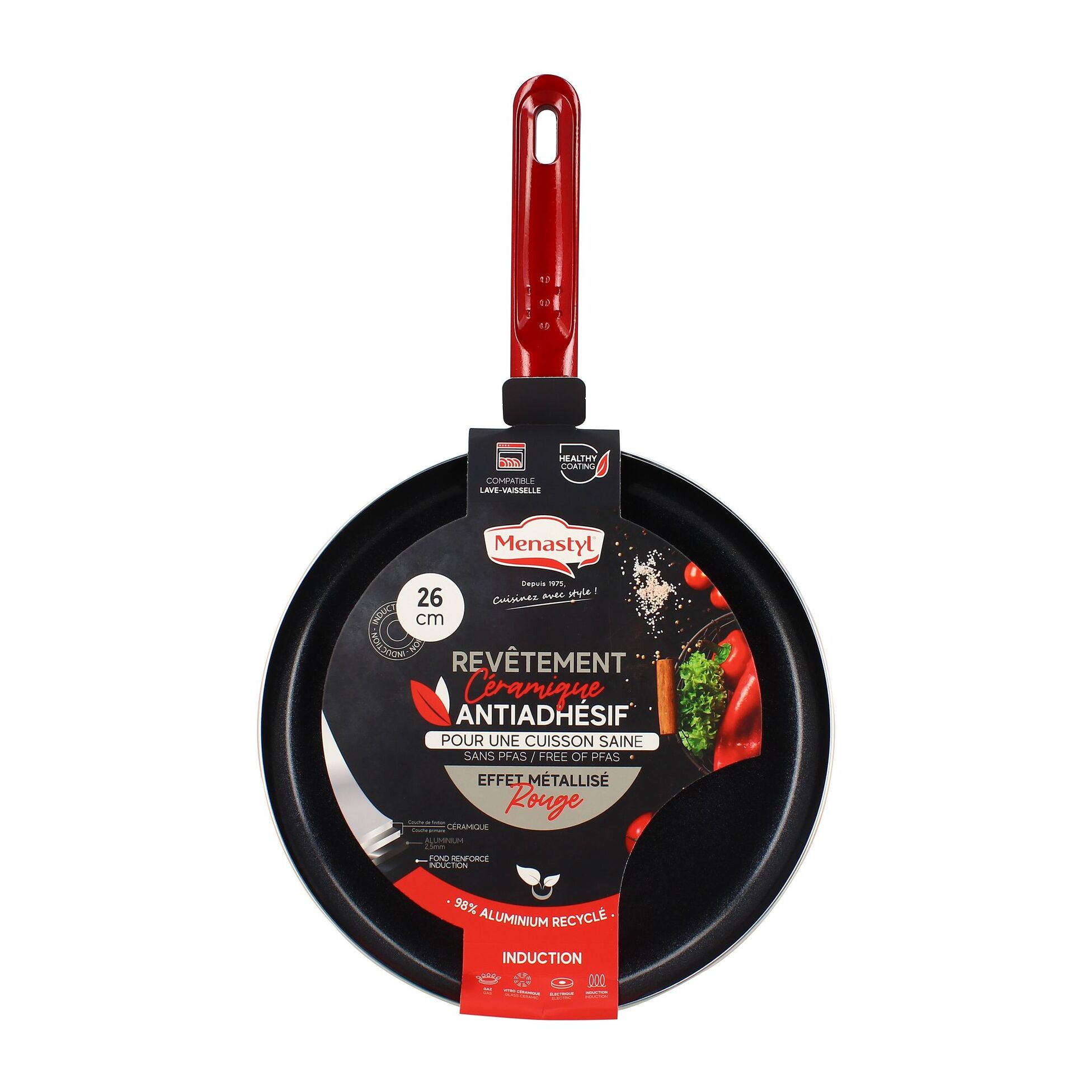 Crêpière antiadhésive en aluminium 26cm - tous feux CERISE