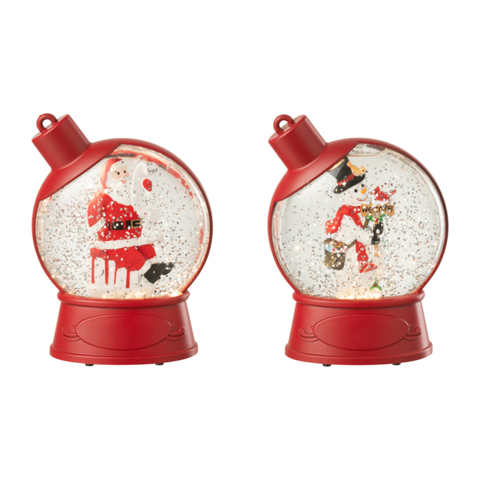 J-Line suspension Boule À Neige Bonhomme Pain D'épice + Père Noël - plastique - rouge - 2 pcs
