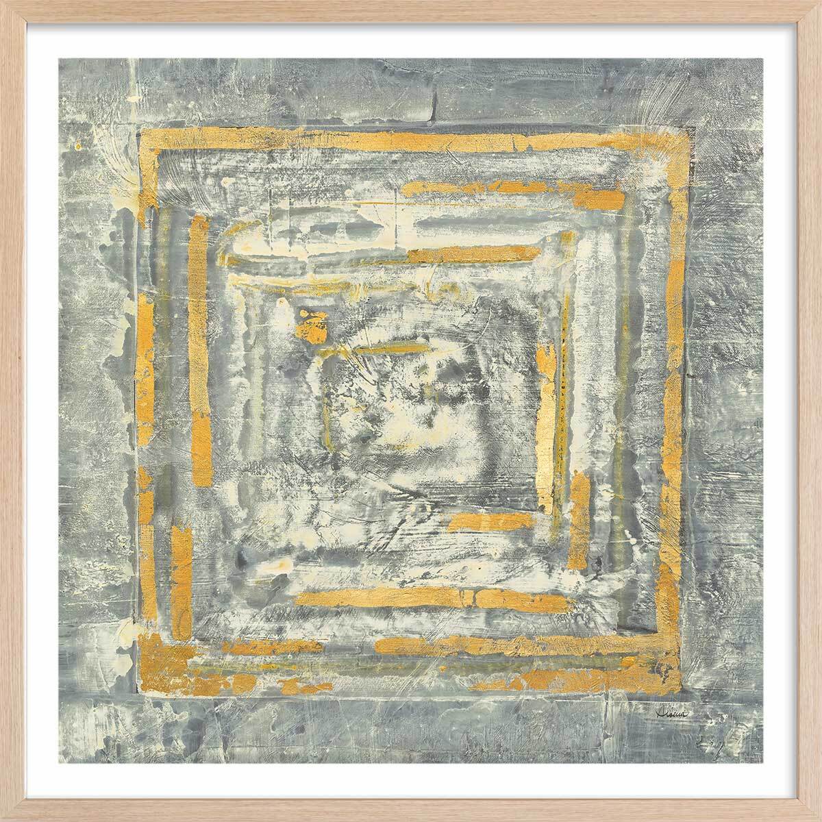 Affiche Abstrait d'or et de blanc Affiche + cadre en bois - Chêne