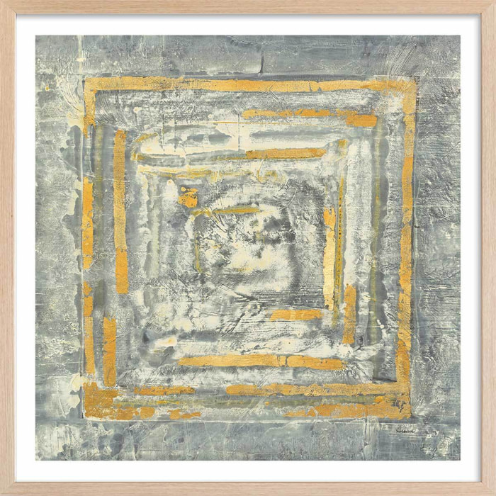 Affiche Abstrait d'or et de blanc Affiche + cadre en bois - Chêne