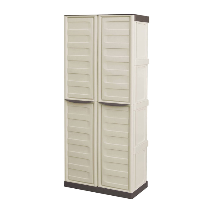 Armadio da esterno Adenina, Mobile balcone multiuso, Armadietto outdoor 2 ante, 100% Made in Italy, Beige e Marrone, Finitura righe, 70x39h165 cm