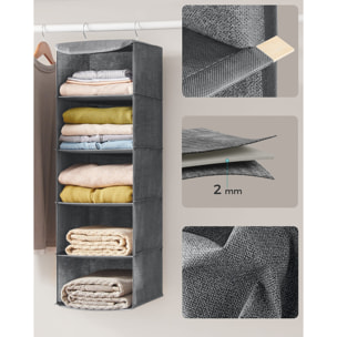 Organizer pensile grigio per armadio a 5 scomparti