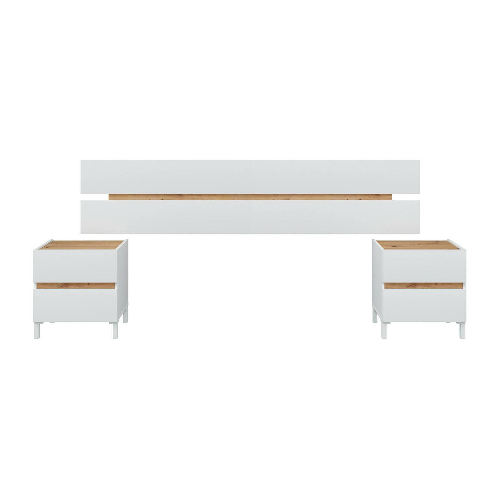 Testiera letto Dado, Spalliera, Testata per camera da letto, Poggiatesta, 216x3 h47 cm, Bianco e Rovere Nodi