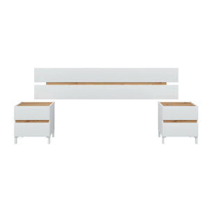 Testiera letto Dado, Spalliera, Testata per camera da letto, Poggiatesta, 216x3 h47 cm, Bianco e Rovere Nodi