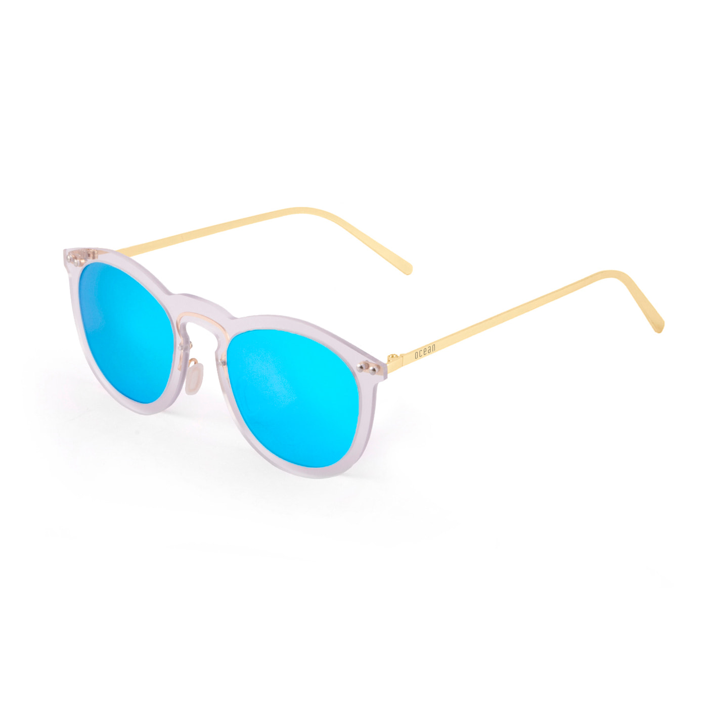 Gafas de sol OCEAN BERLIN - Blanco transparente / De espejo azul cielo y patillas de metal dorado mate