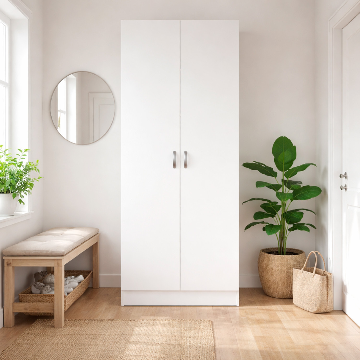 Armadio Multiuso 2 Ante Con 5 Ripiani Regolabili Mobile Salvaspazio Moderno Minimal Per Camera Ingresso Corridoio 69.2 x 34.6 x 170.4 Cm Bianco