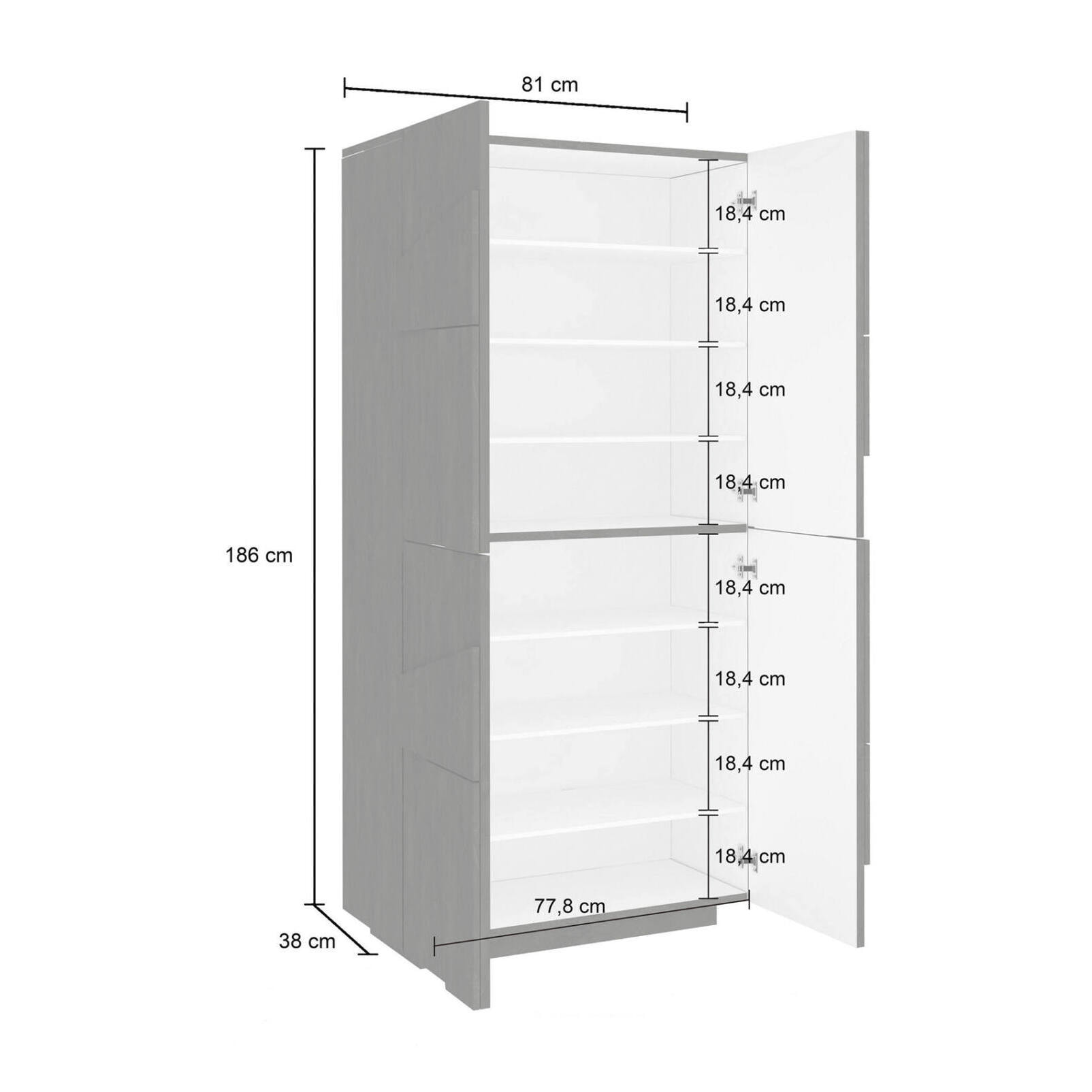 Scarpiera moderna, Made in Italy, a 4 ante battenti, Portascarpe da ingresso, Mobile multiuso, cm 81x38h167, colore Bianco lucido