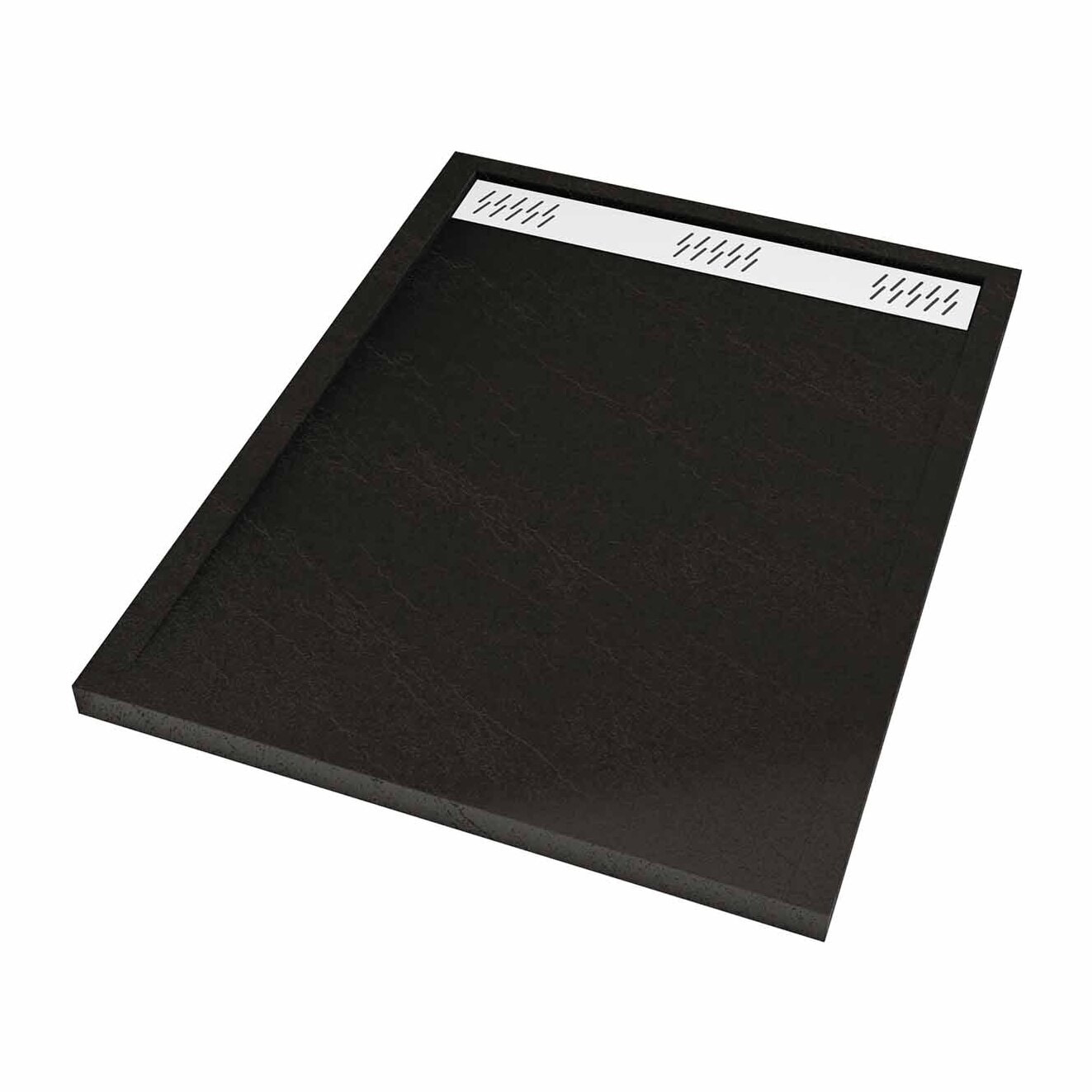 Receveur en acrylique Noir Effet Pierre 90x120x4 cm + Grilles Linéaires Chrome et Blanche Mate