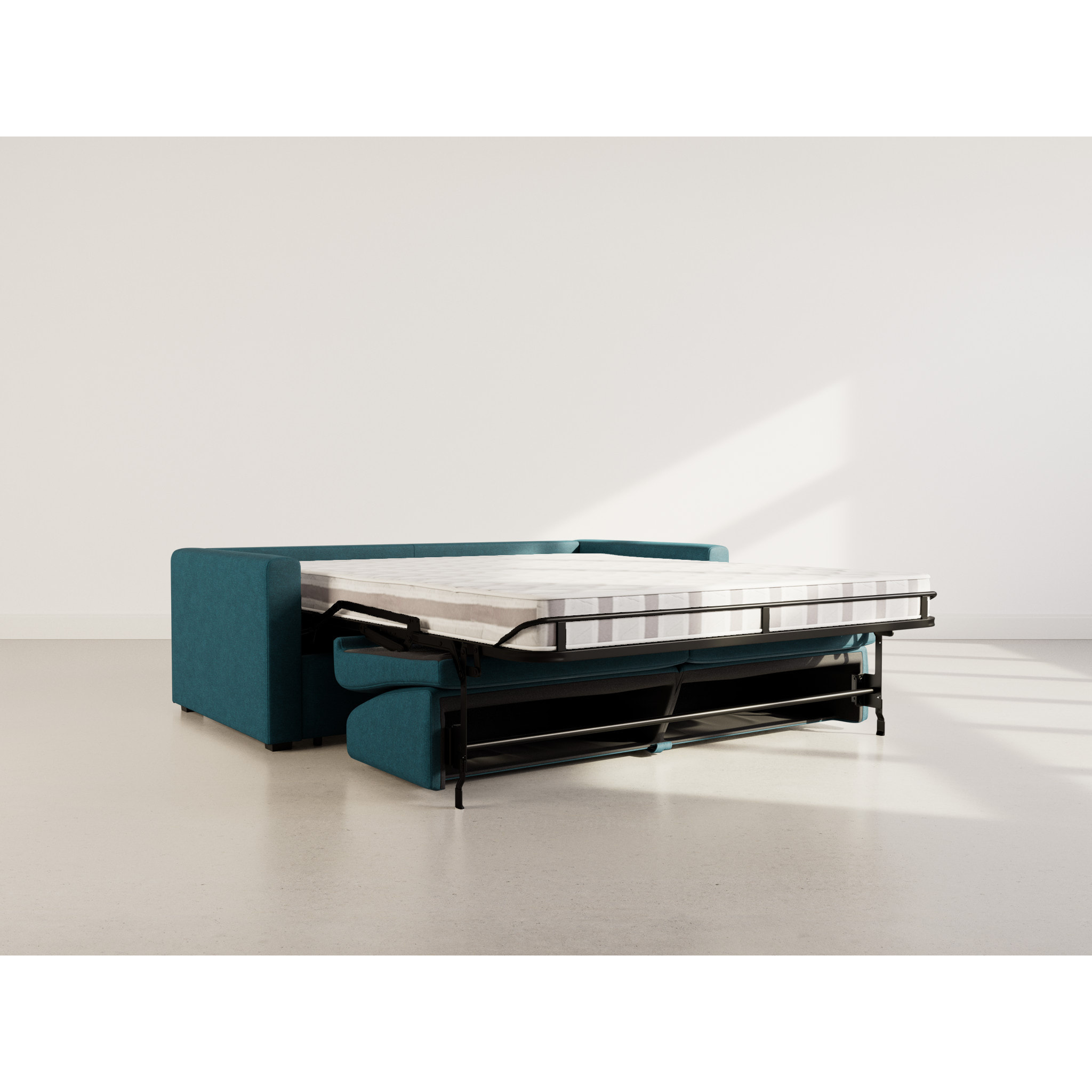 Julia - canapé lit 3 places convertible express couchage quotidien 140 cm matelas 14 cm en tissu - Bleu