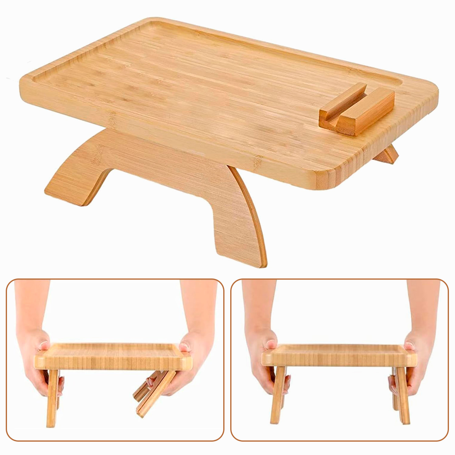 Bandeja rectangular personalizada para sofá con soporte giratorio 360 ° para tablet o teléfono móvil.