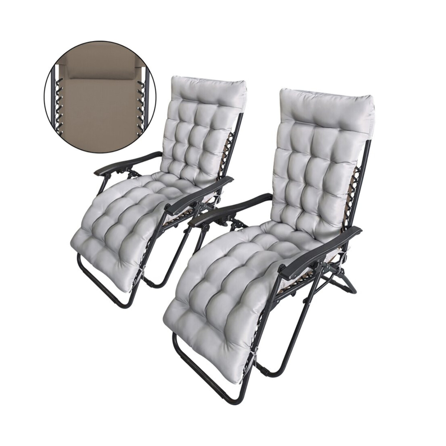 Lot de 2 fauteuils de jardin inclinable zéro gravité avec coussin matelassé "Sintra" - Taupe