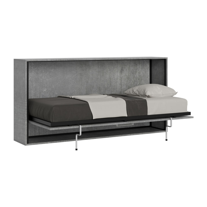 Armoire Lit escamotable horizontal 1 place 85 KANDO Ciment avec matelas