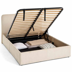 Goyave - lit coffre - 160x200 - en velours côtelé - sommier inclus - Beige