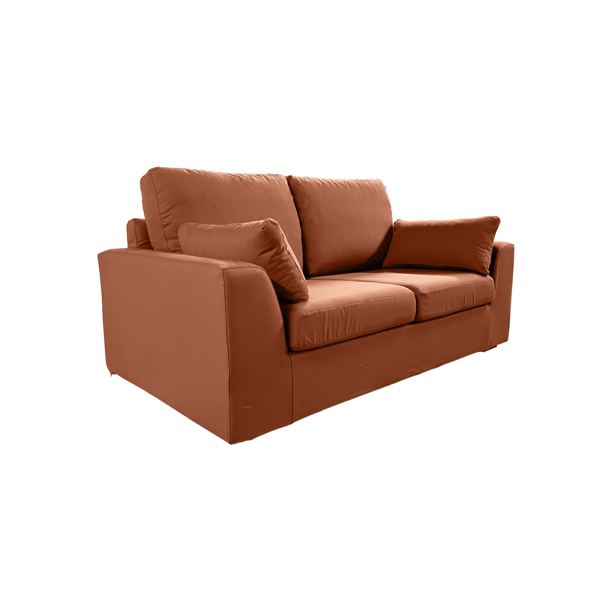 Canapé 4 pl TRESSIN 210 cm fixe tissu coton Terracotta - 100% déhoussable - Fab. France