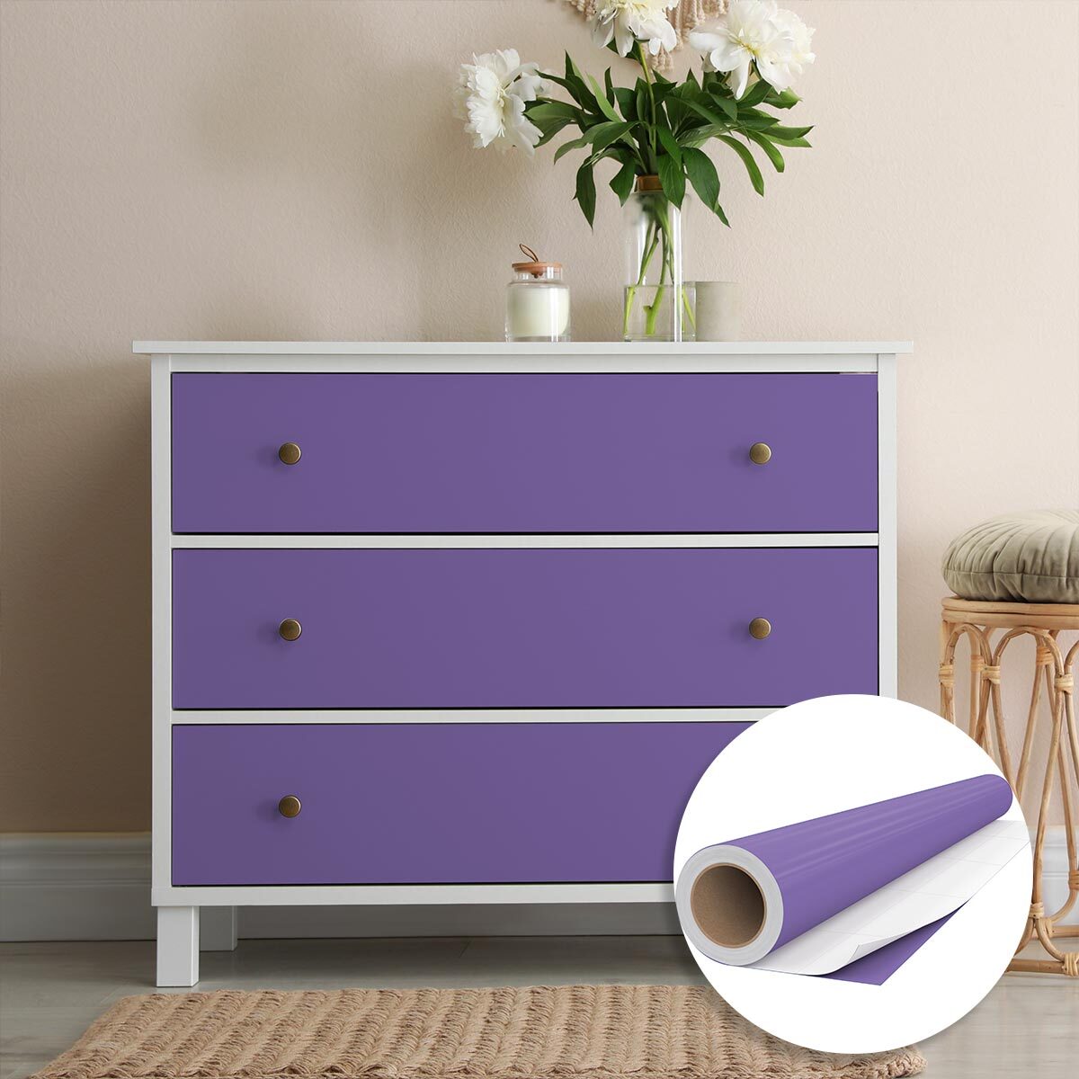 Rouleau adhésif décoratif Vinyle au Mètre - Lavande - Sticker Lavable Imperméable Mur Cuisine Meubles