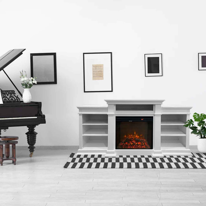 Biden - Camino elettrico da terra 179x48xH85 cm, effetto fiamma, colore bianco