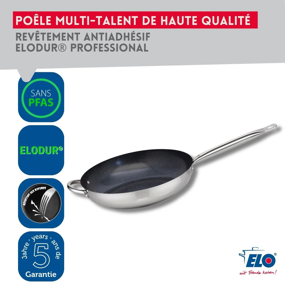 Poêle céramique sans PFAS 32 cm Profi Therm Platinum Elo