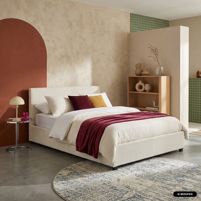 Lit coffre sommier à lattes tête de lit 140 x 190cm velours côtelé (grosse côte) AVALON