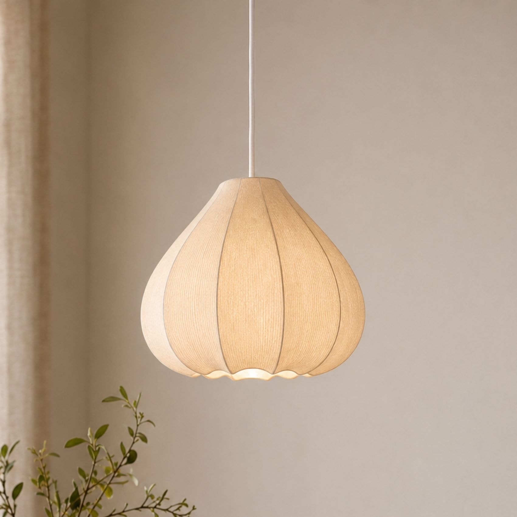 Abat-jour lanterne tissu texturé forme goutte - Beige