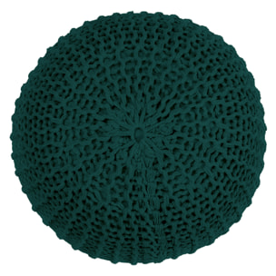 Pouf tricot rond en coton vert sapin D40 cm - Elisa