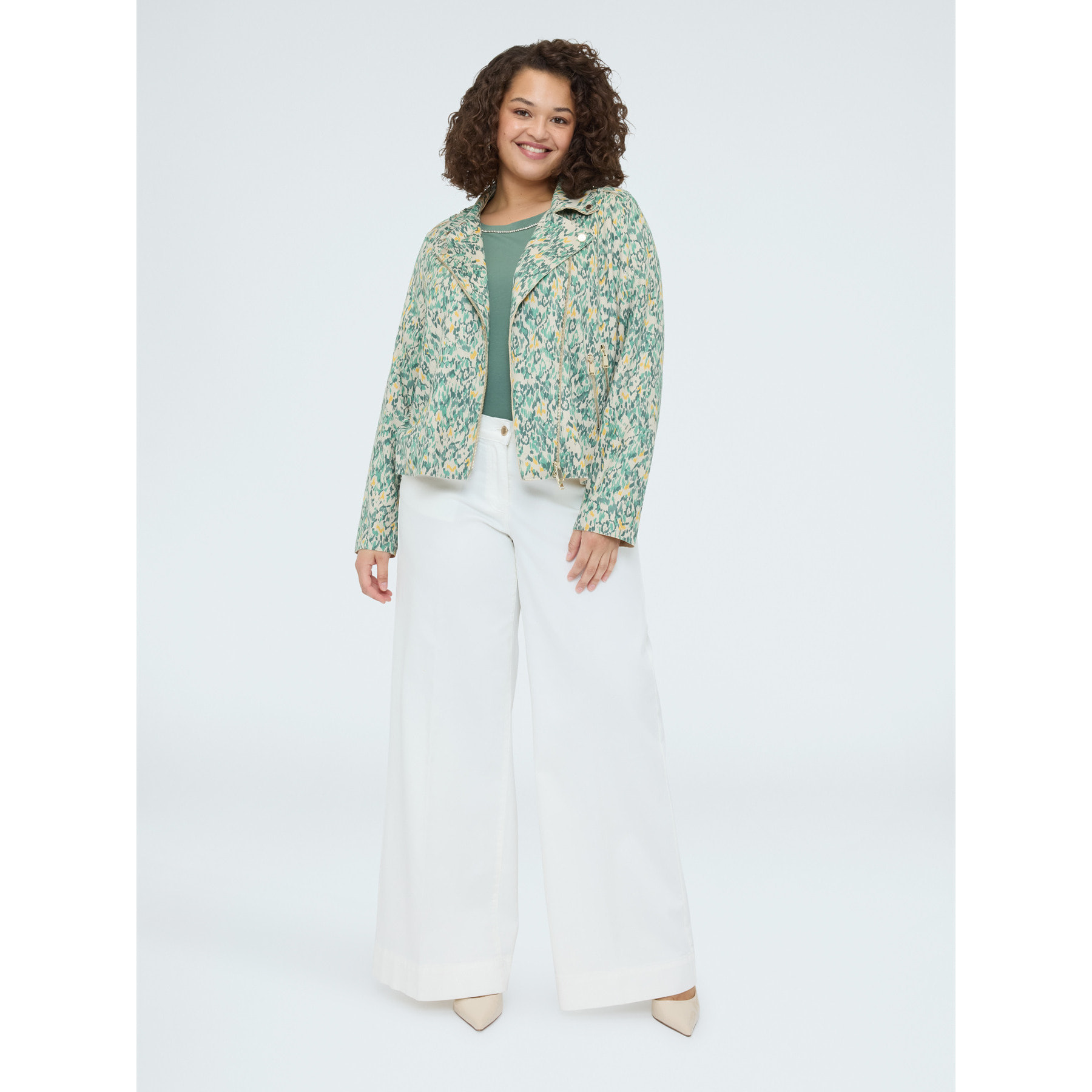 Fiorella Rubino - Chaqueta biker en tejido soft touch estampado - Verde