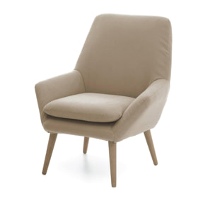 Poltrona Annarita, Poltrona di design da salotto, 100% Made in Italy, Poltroncina relax in tessuto imbottito, Cm 80x70h95, Beige