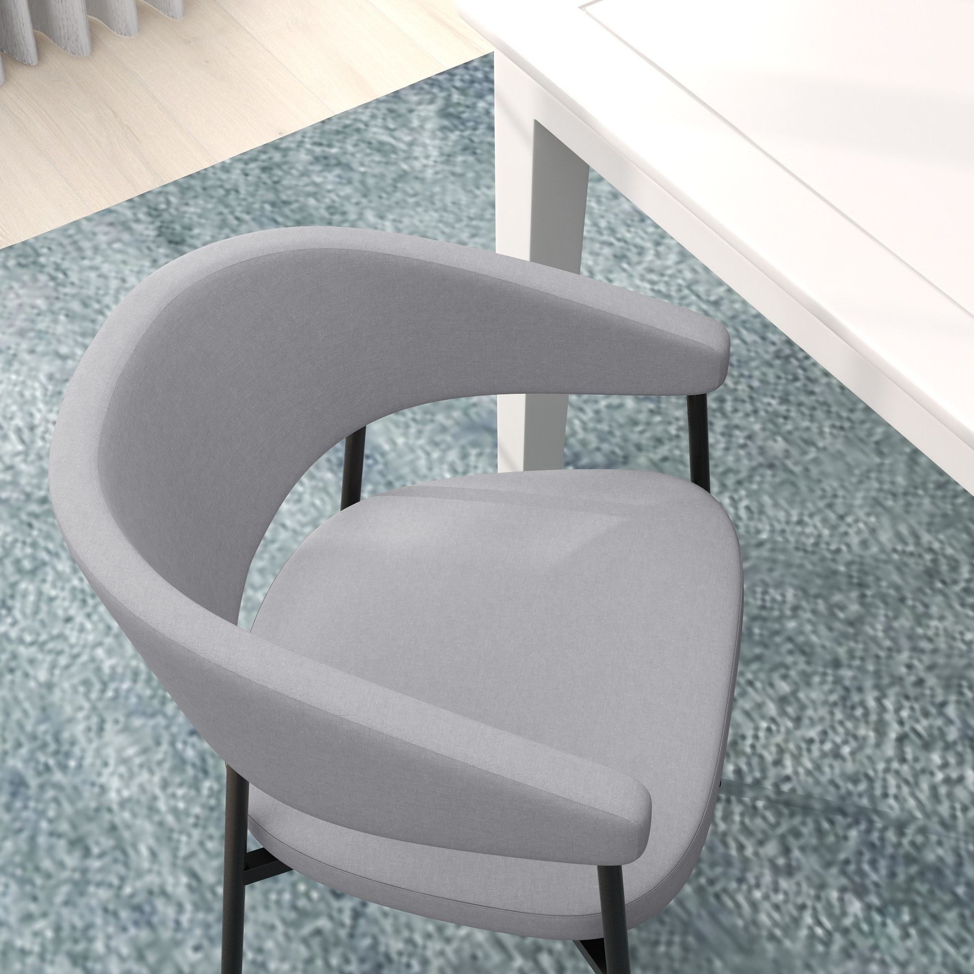 Lot de 2 chaises de salle à manger piètement acier tissu aspect lin gris clair