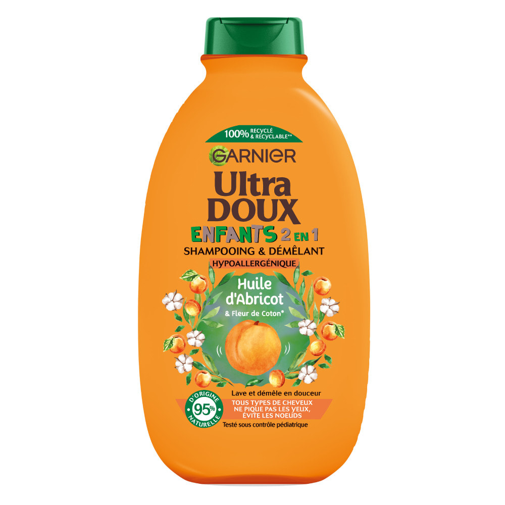 Lot de 6 - Garnier Ultra Doux Huile d'Abricot & Fleur de Coton Enfants 2-en-1 Shampooing & Démêlant 600ml