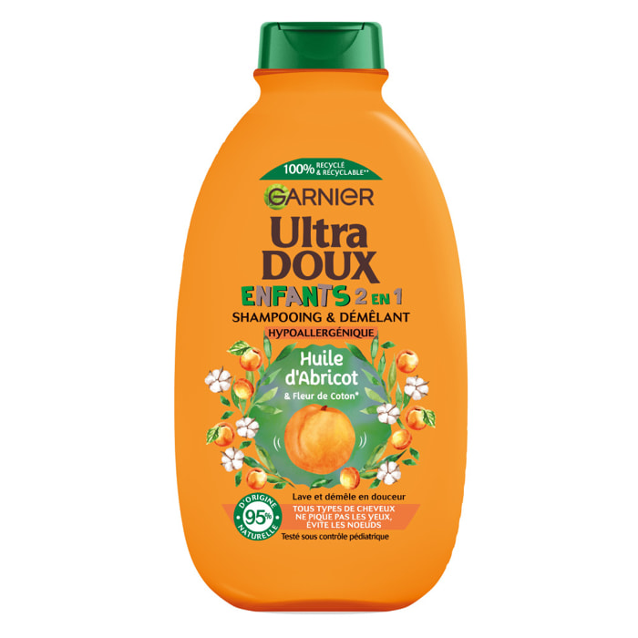 Lot de 6 - Garnier Ultra Doux Huile d'Abricot & Fleur de Coton Enfants 2-en-1 Shampooing & Démêlant 600ml