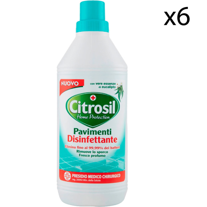 6x Citrosil Detergente Pavimenti Disinfettante con Essenze di Eucalipto Presidio Medico Chirurgico - 6 Flaconi da 900ml