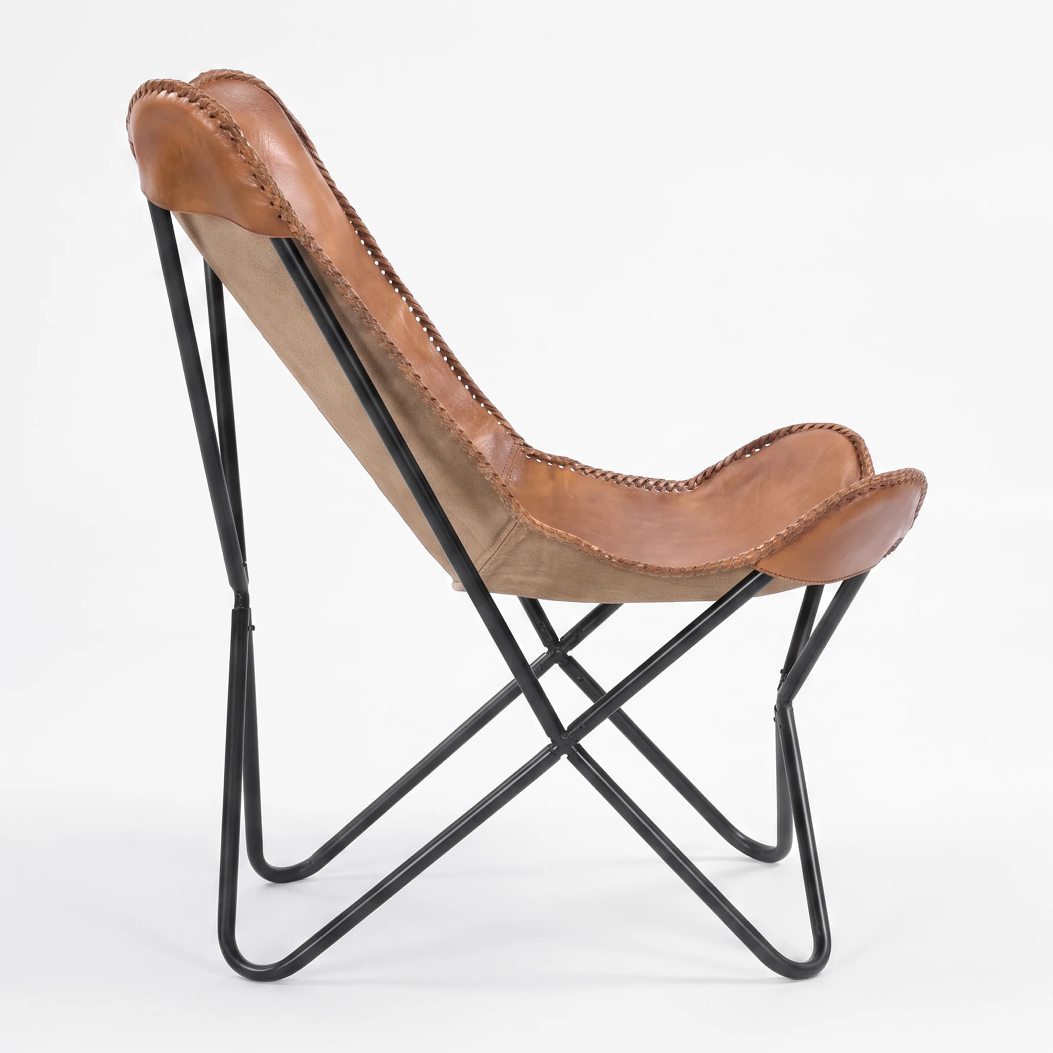 Fauteuil papillon en cuir de buffle marron - Octave