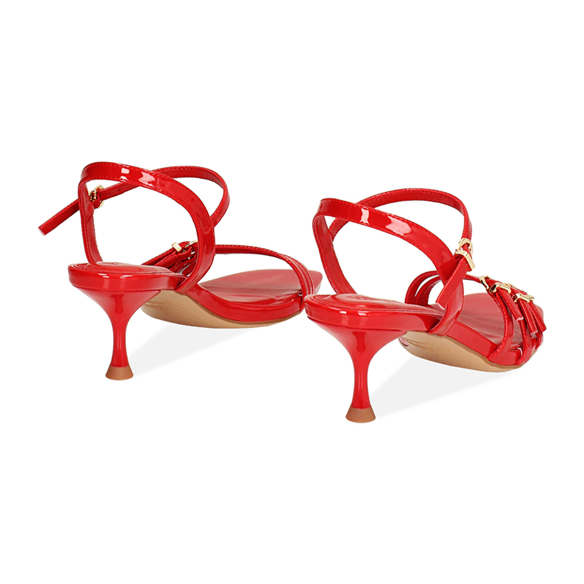 Sandalo donna rosso in vernice, tacco 5,5 cm