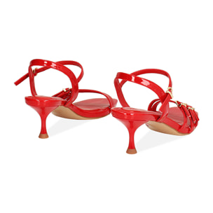 Sandalo donna rosso in vernice, tacco 5,5 cm