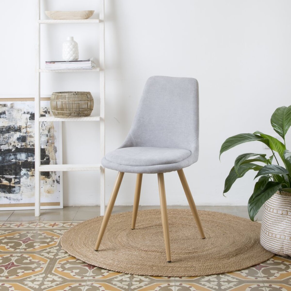 Pack de 4 chaises -tissu et bois, pieds métaliques-couleur gris 47 x 87 x 51 cm