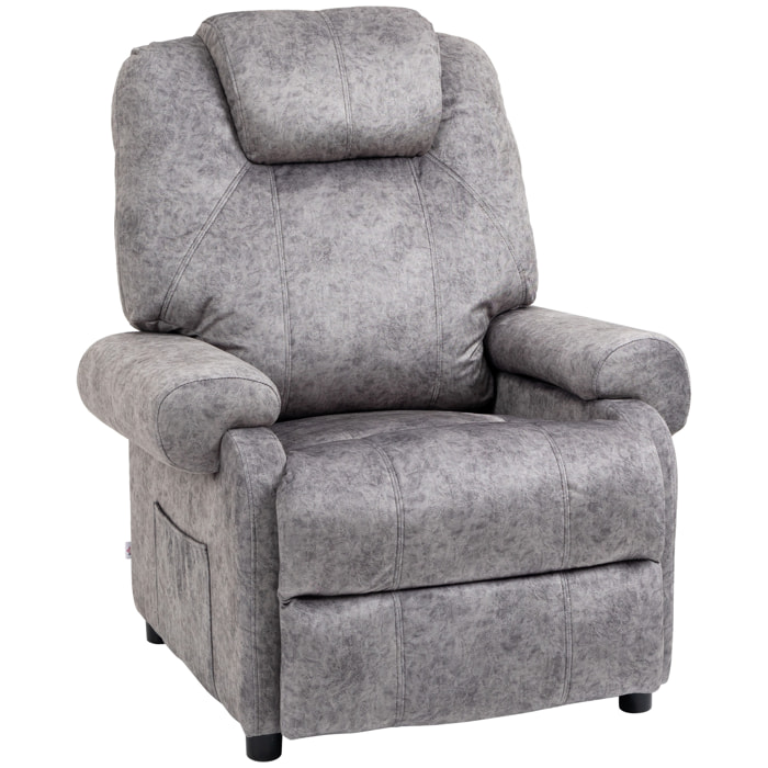 Sillón Relax Reclinable Manual, Sillón Relax de Terciopelo con Reposabrazos, Reposapiés, Acolchado Grueso, Butaca Reclinable hasta 135º para Salón, Dormitorio, Oficina, Gris