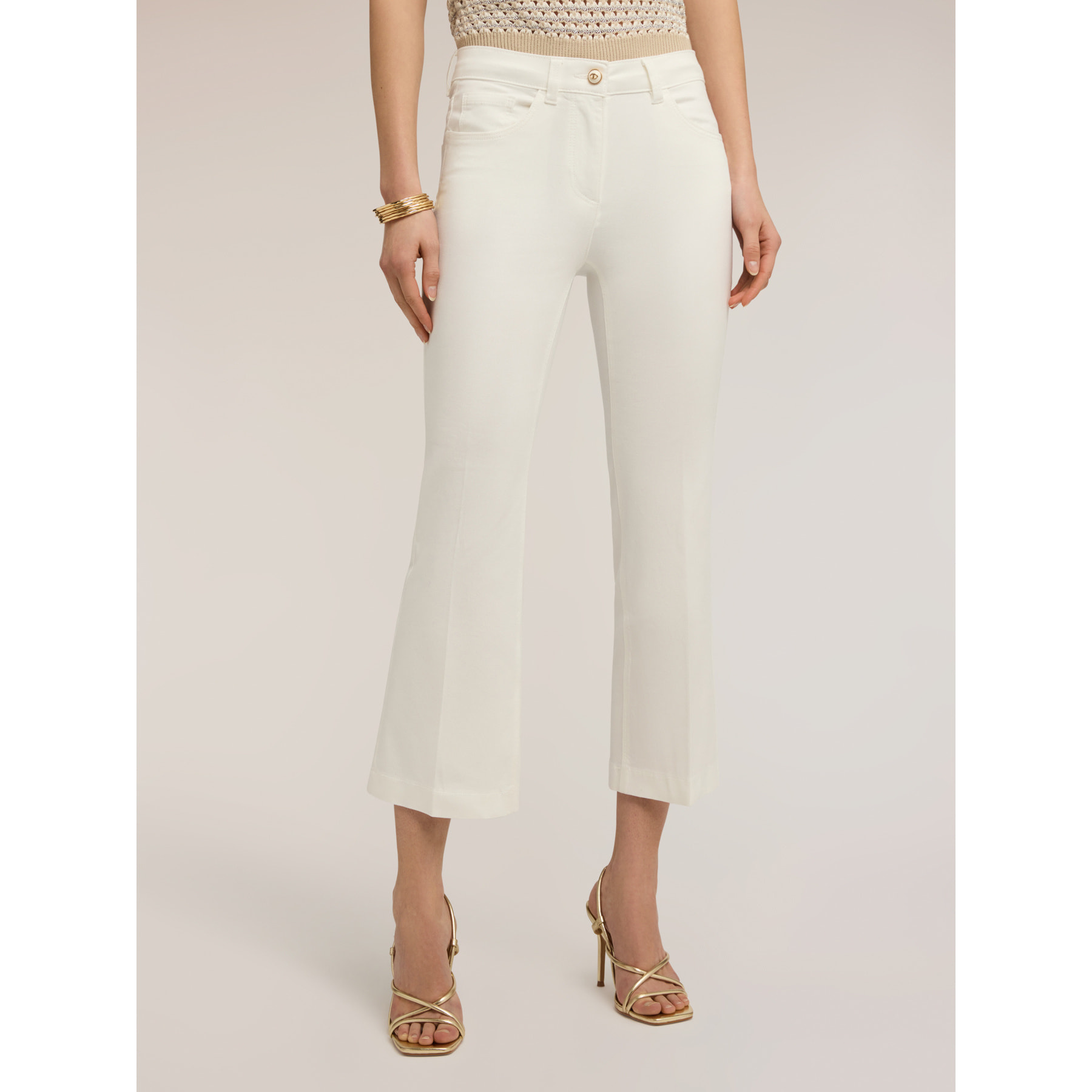 Motivi - Pantalones kick flare en drill - Blanco