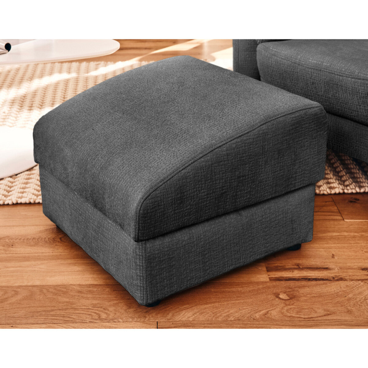 Bastille - pouf en tissu velours relief - Gris Anthracite