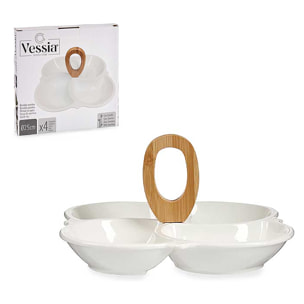 Vassoio per snack con manico in bambù.