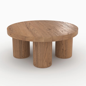 Table basse ronde en bois d'orme D80 cm - Paula