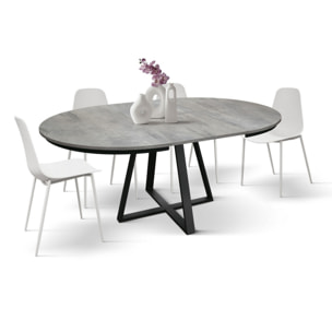 Tavolo rotondo PANTELLERIA in legno effetto grigio cemento con base a X in metallo antracite, allungabile ⌀120 cm - ⌀170 cm