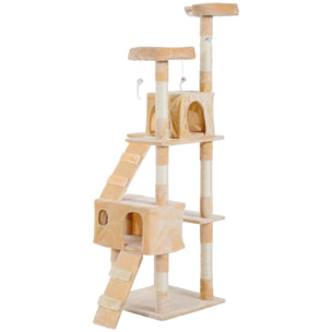 árbol Rascador para Gatos Grande 49x49x173 cm con Múltiples Niveles con Cuevas Escaleras Juguetes Colgantes Camas Centro Actividades Sisal Gris Oscuro