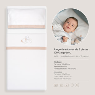 Triptico Minicuna Franela Oso Elefante Globos Bco/Beig