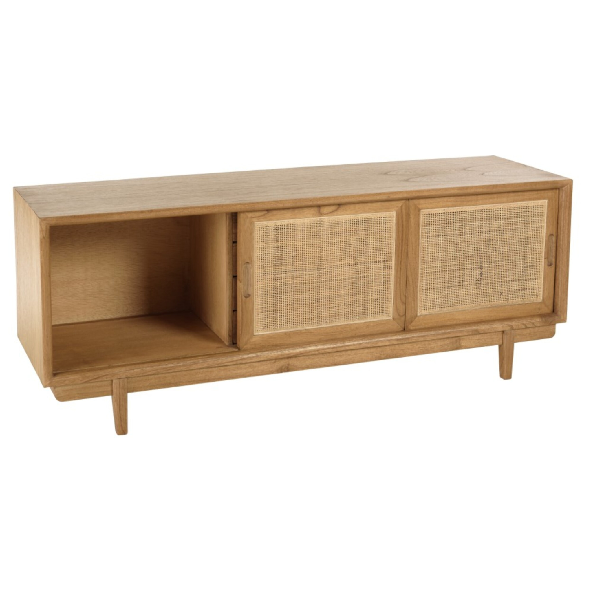 AMY - Meuble TV en bois de mindi et rotin naturel AMY